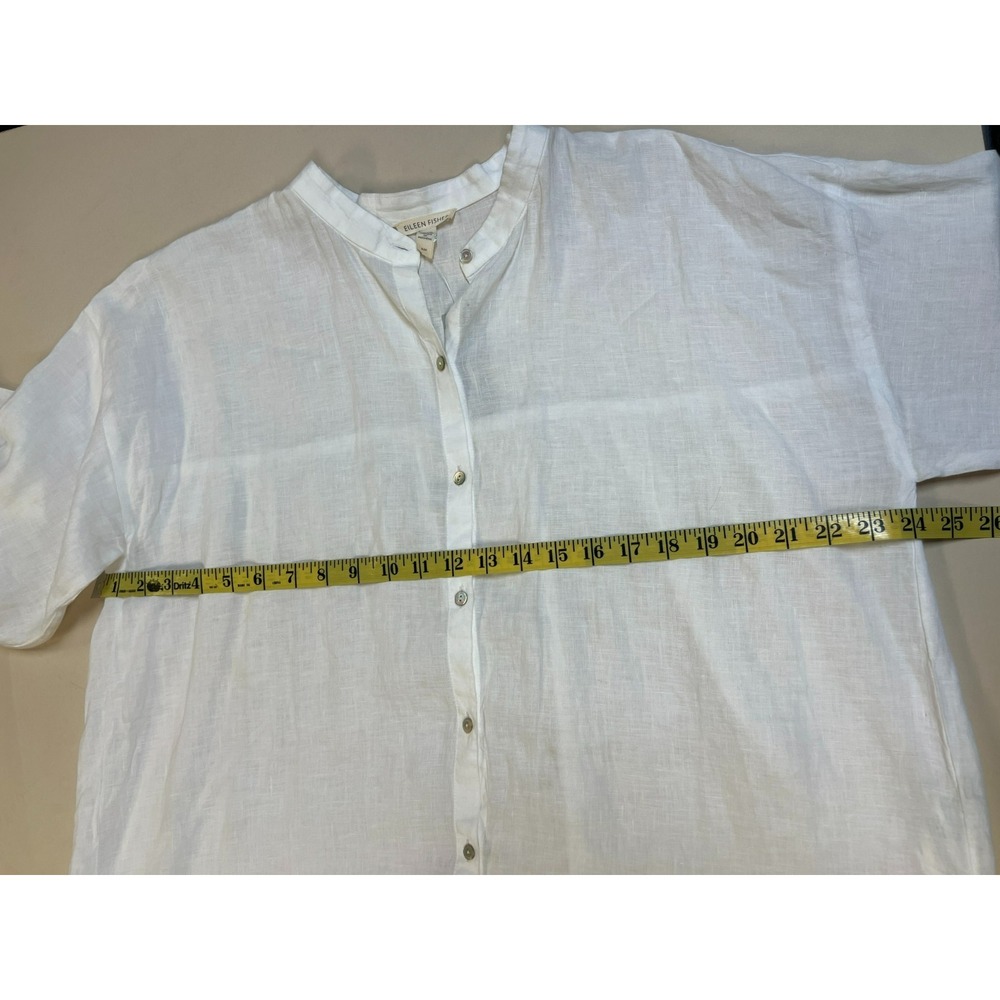 Eileen Fisher Over Size Button Up Blouse White Linen Long Drop Shoulder Sleeve M - Picture 9 of 11